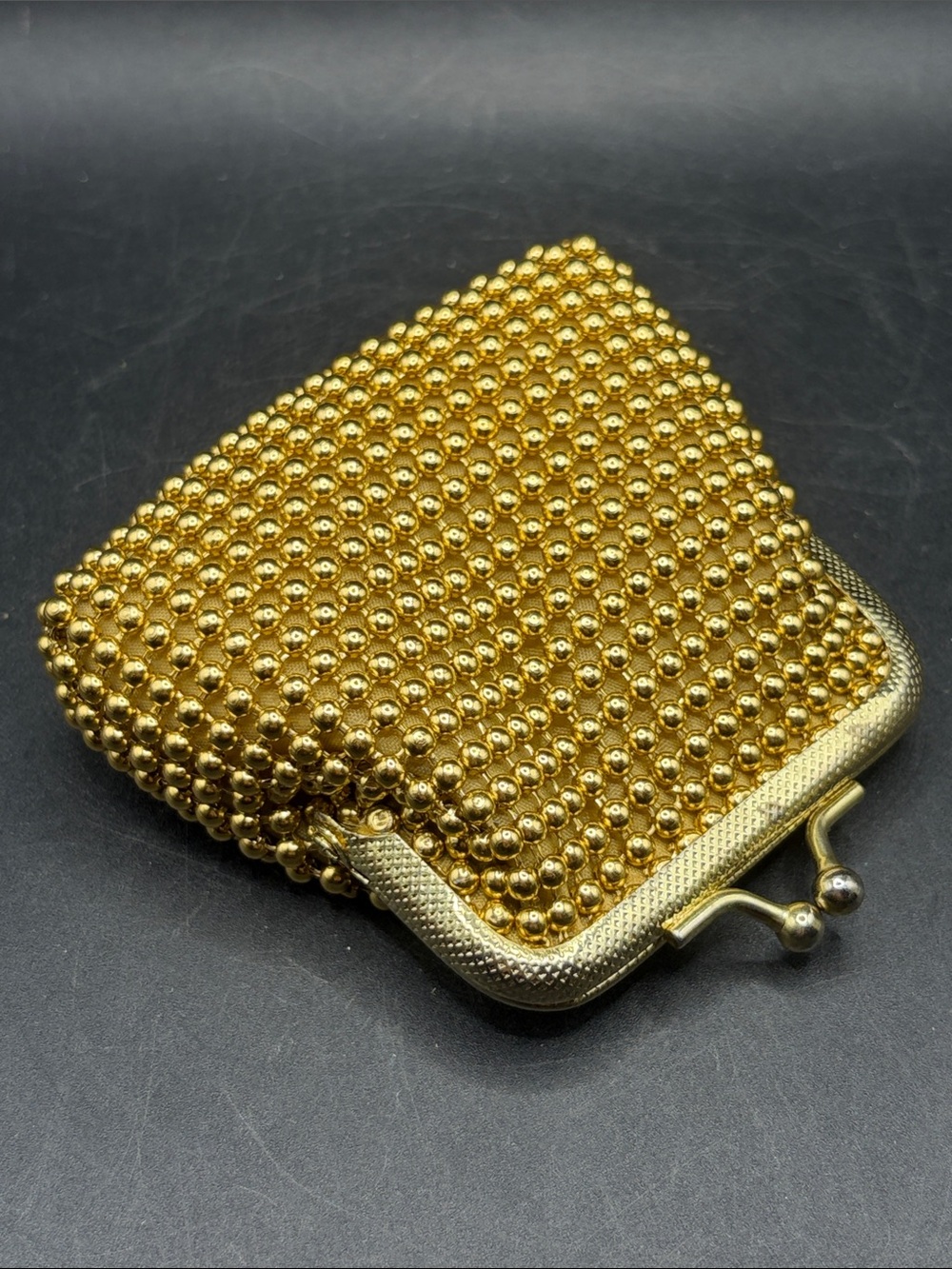 Vintage Gold Tn Beaded Coin Purse Change Bag Wallet Mini Clutch Purse Accessory